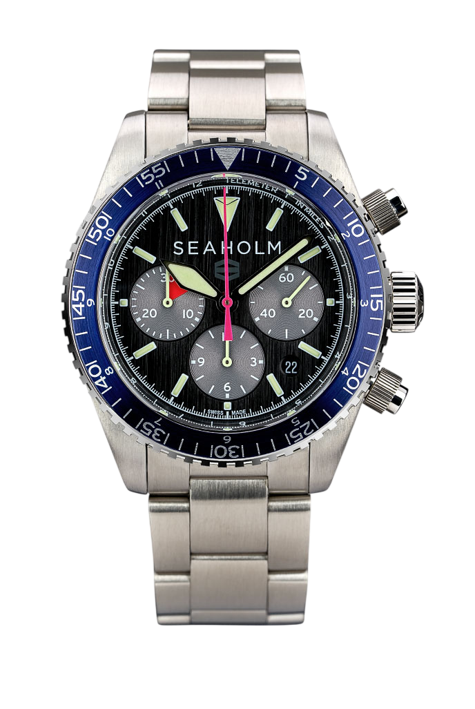 flats chronograph watch blue bracelet