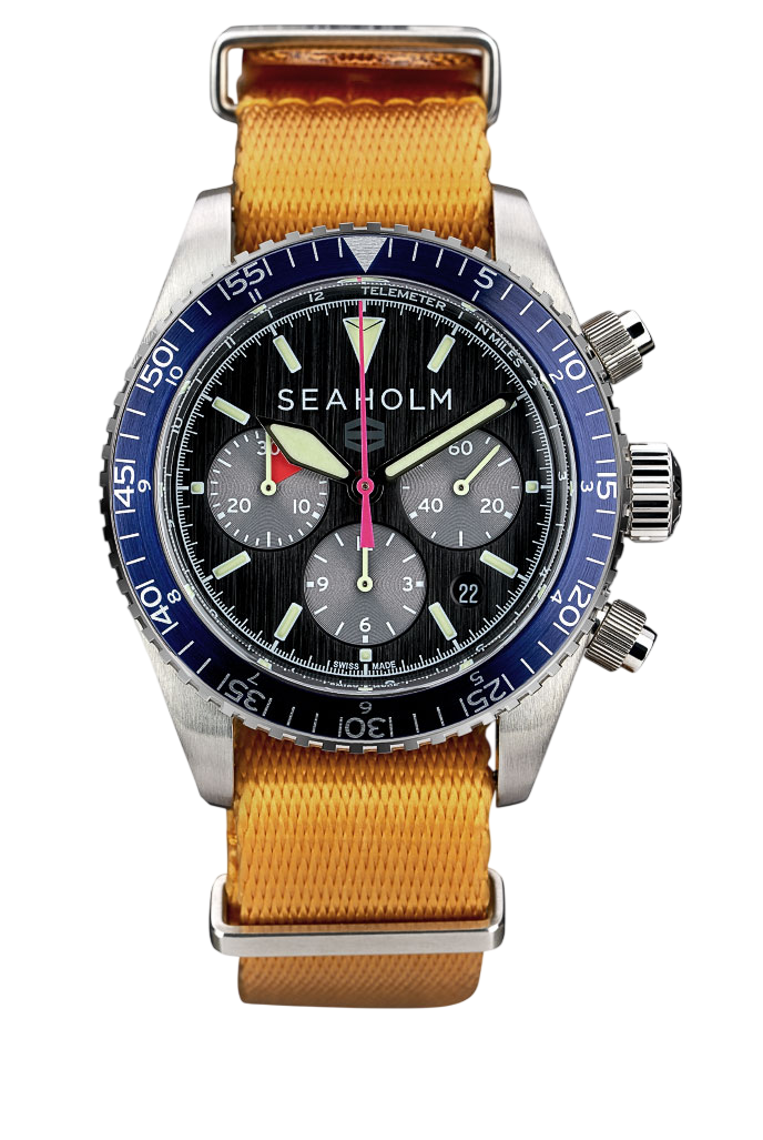 flats chronograph watch blue bracelet